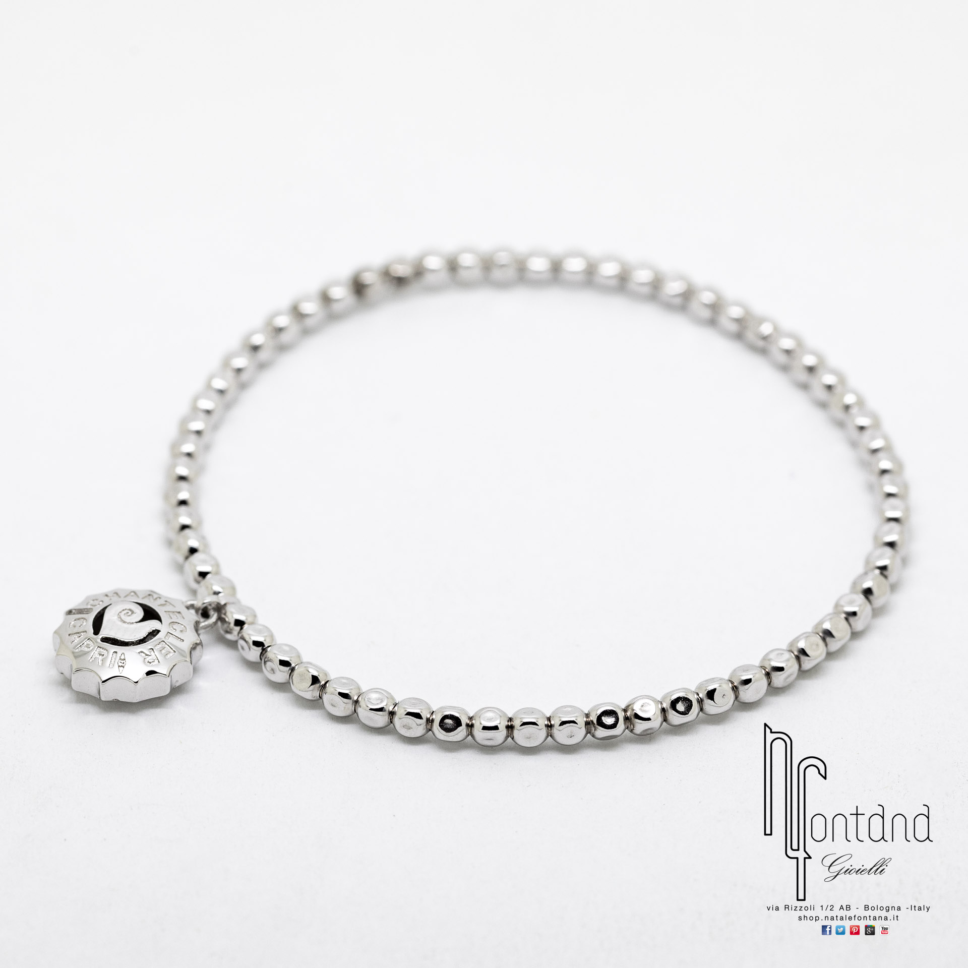 BRACCIALE SUAMEM LOGO IN ORO BIANCO CON GALLETTO SU BASE ELASTICA