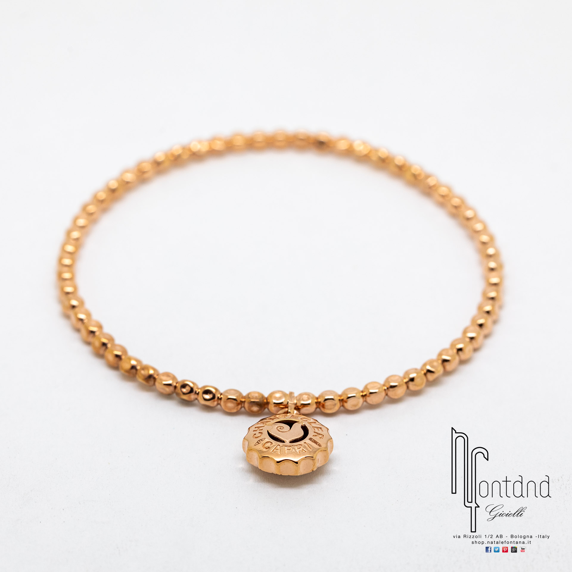 BRACCIALE SUAMEM LOGO IN ORO ROSA CON GALLETTO SU BASE ELASTICA