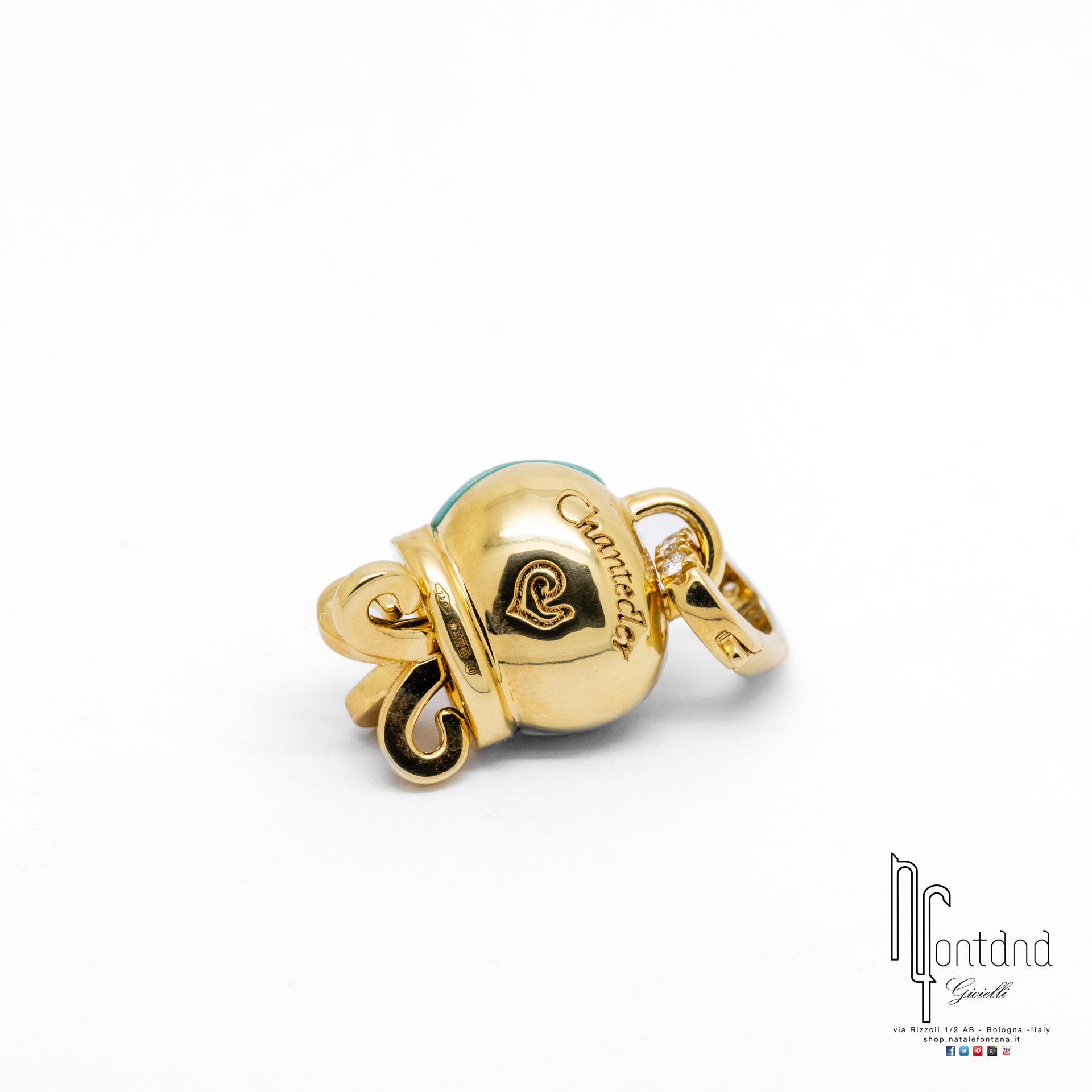 CIONDOLO MARINELLE POLPO IN ORO GIALLO 18KT, DIAMANTI E TURCHESE