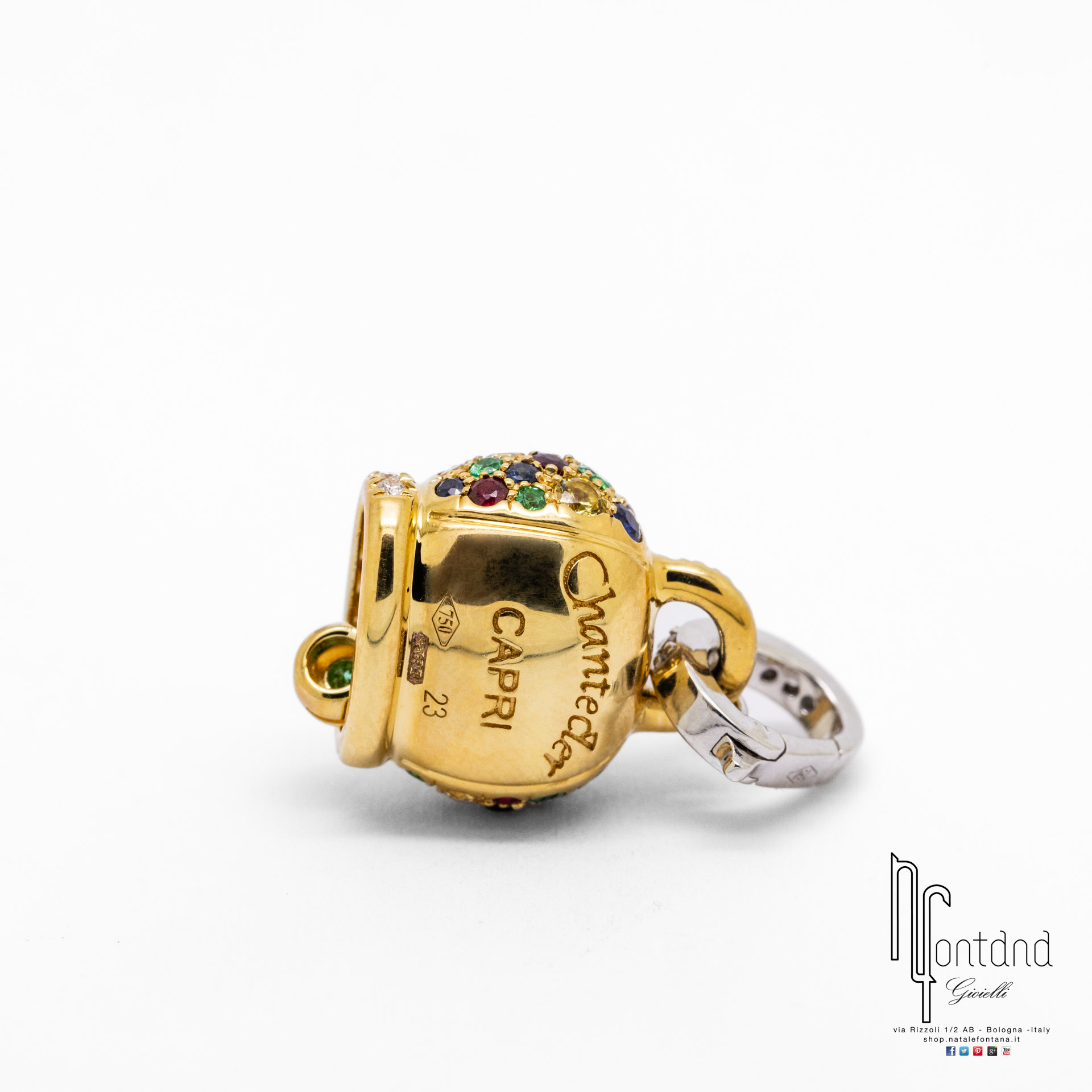 CIONDOLO CAMPANELLE IN ORO BIANCO E GIALLO 18KT E PIETRE PREZIOSE