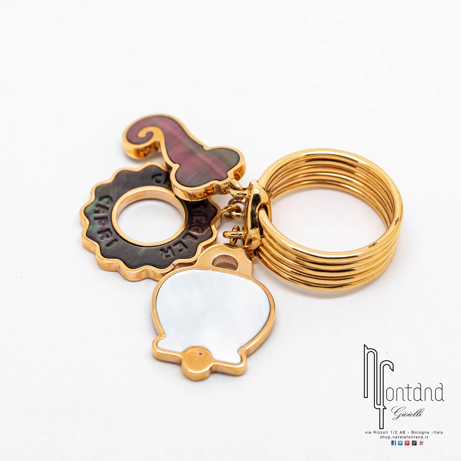 ANELLO ANIMA IN ORO GIALLO, DIAMANTI E MADREPERLA