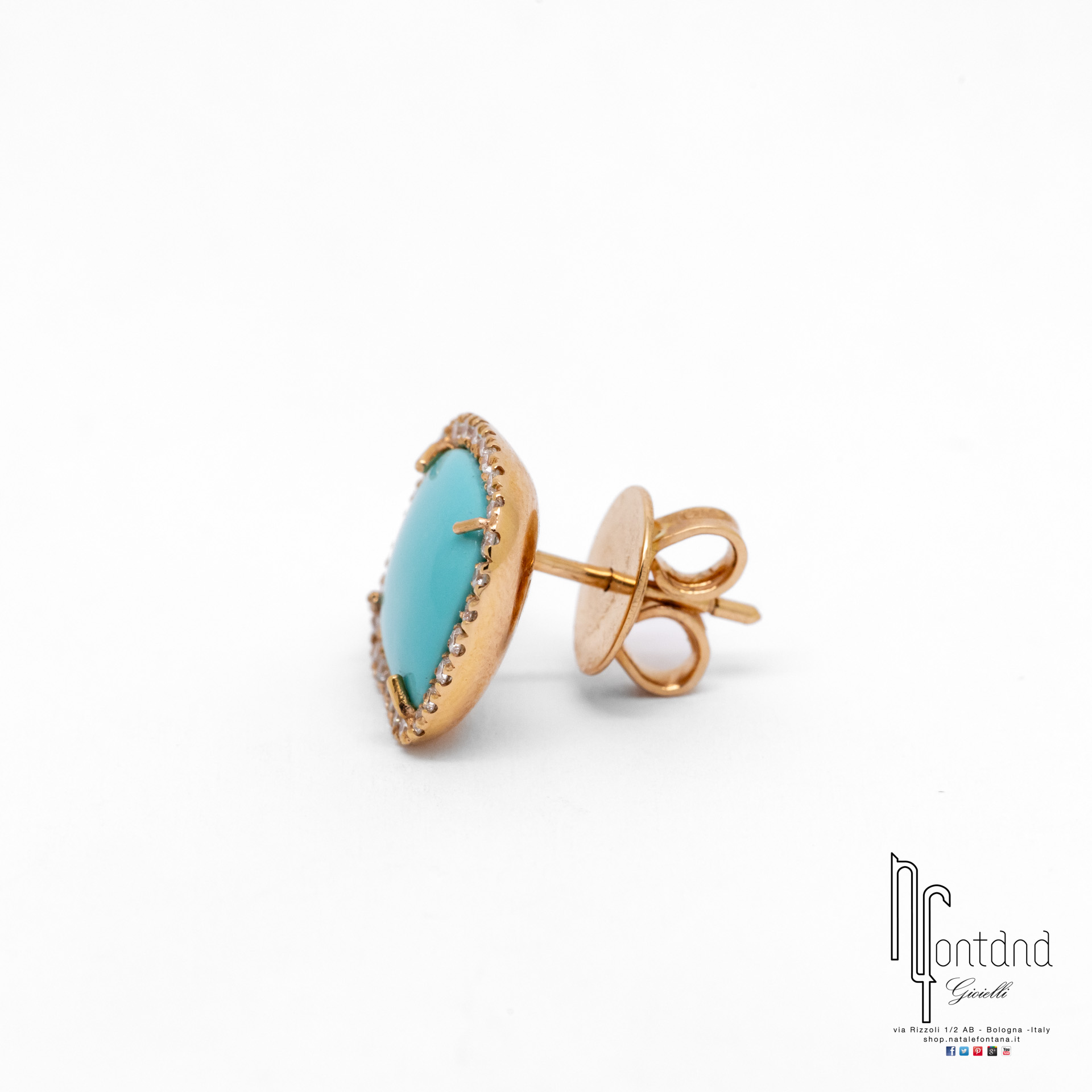 ORECCHINI ENCHANTE' IN ORO ROSA 18KT, DIAMANTI E TURCHESE