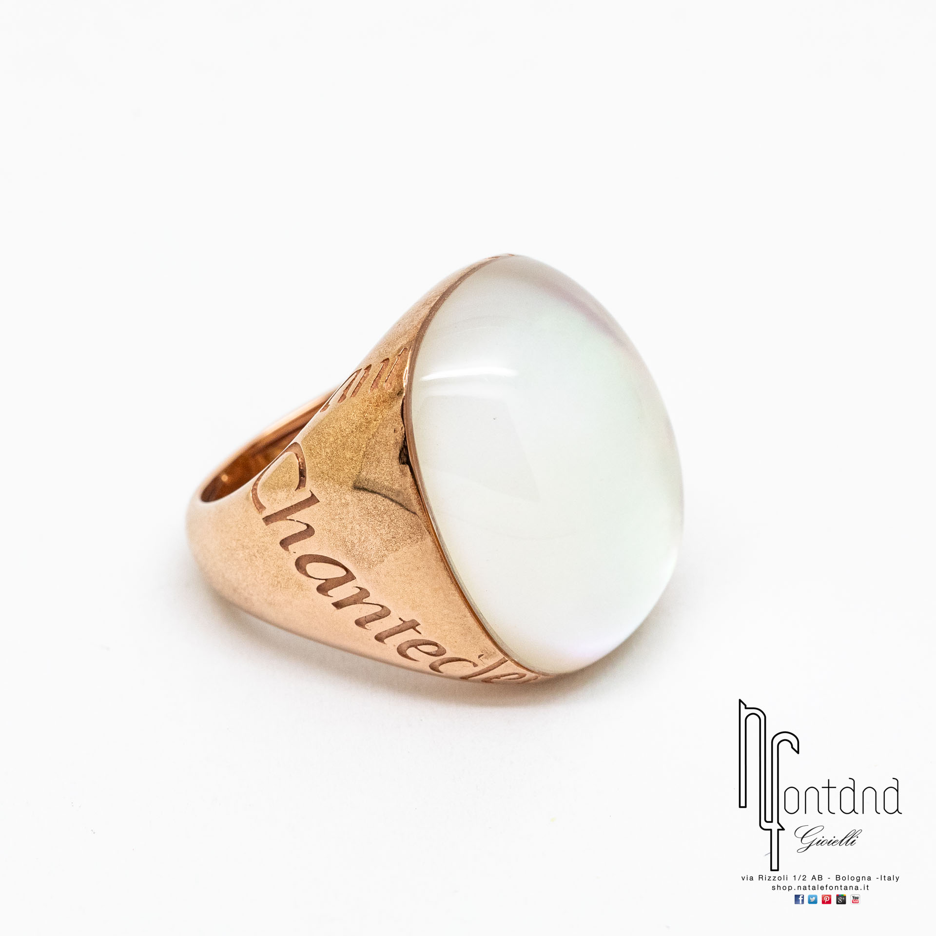 CHANTECLER - ANELLO POUR PARLER IN ORO ROSA, MADREPERLA E CRISTALLO DI ROCCA