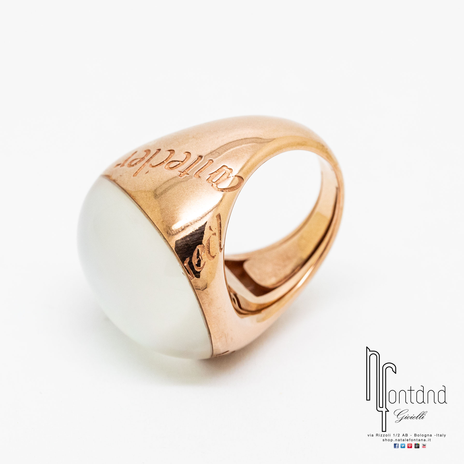 CHANTECLER - ANELLO POUR PARLER IN ORO ROSA, MADREPERLA E CRISTALLO DI ROCCA