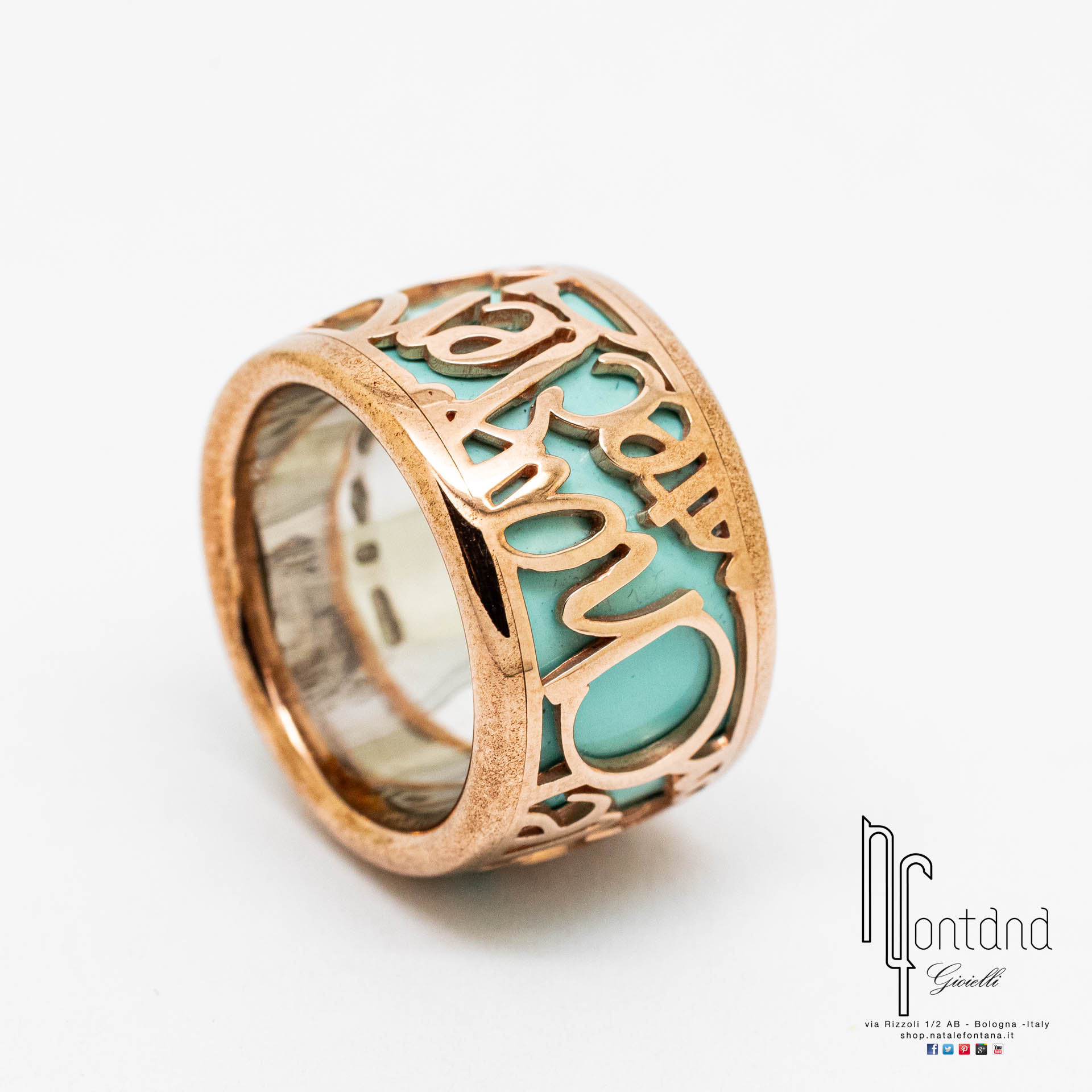 ANELLO POUR PARLER IN ORO ROSA E SMALTO TURCHESE