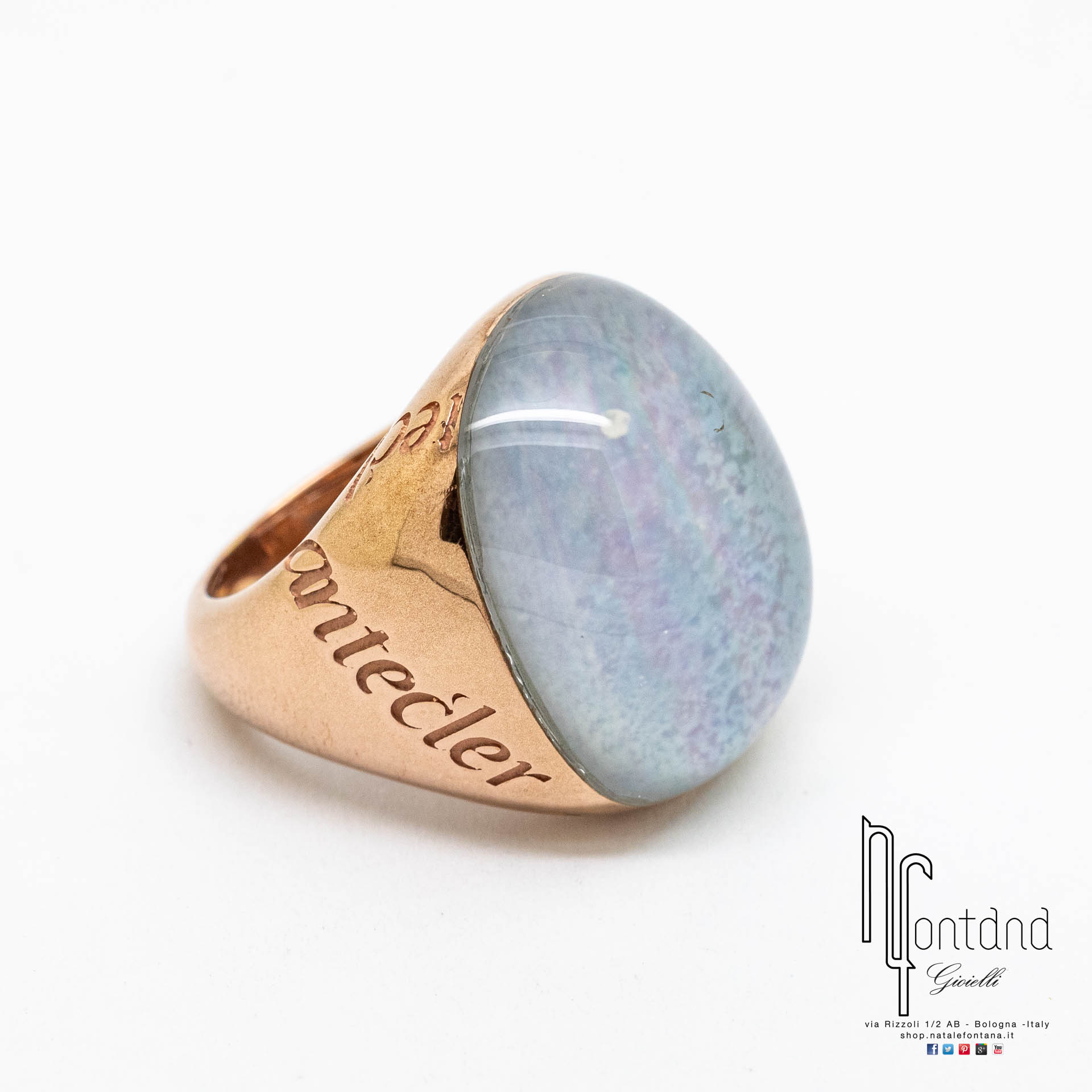 ANELLO POUR PARLER IN ORO ROSA, CHAORITE E CRISTALLO DI ROCCA