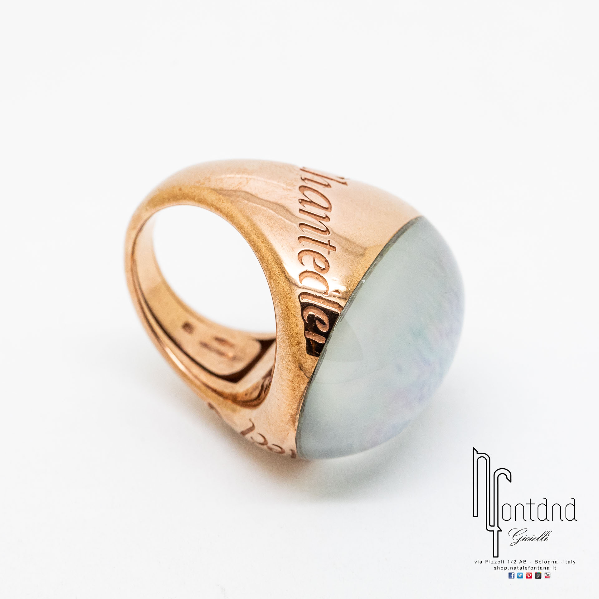 ANELLO POUR PARLER IN ORO ROSA, CHAORITE E CRISTALLO DI ROCCA