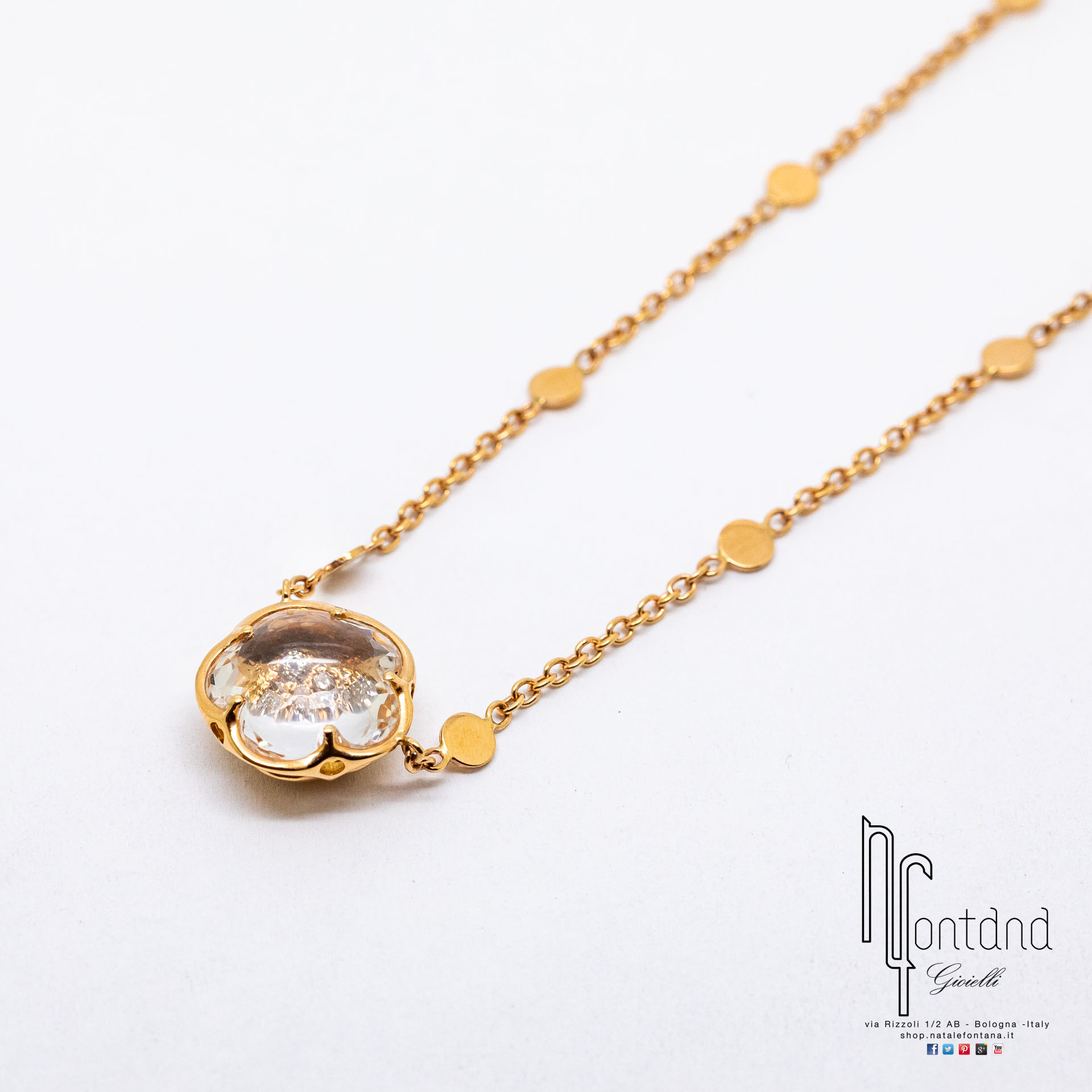 Girocollo BON TON ROCK DIAMONDS in oro rosa 18kt, diamanti brown e cristallo di rocca