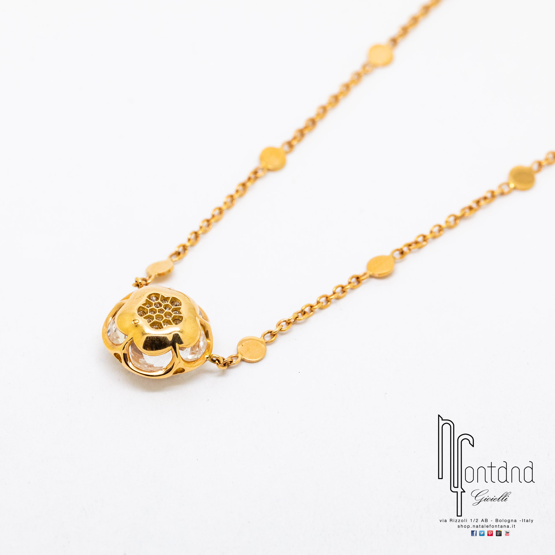 Girocollo BON TON ROCK DIAMONDS in oro rosa 18kt, diamanti brown e cristallo di rocca