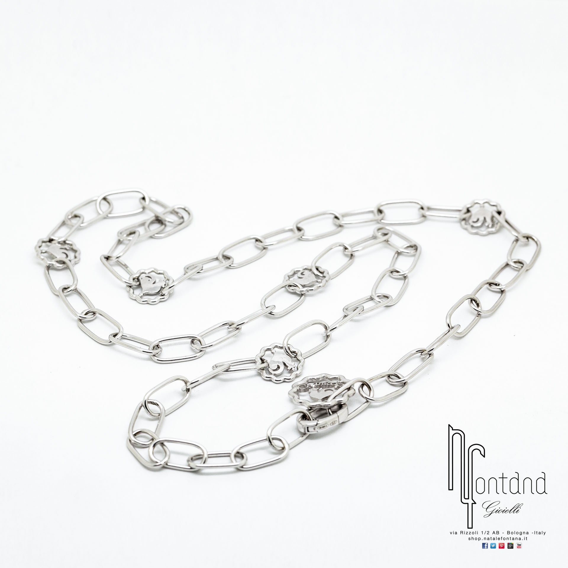 CATENA CHANTECLER MAGLIE OVALI CM.60 IN ORO BIANCO CON LOGHI GALLETTO