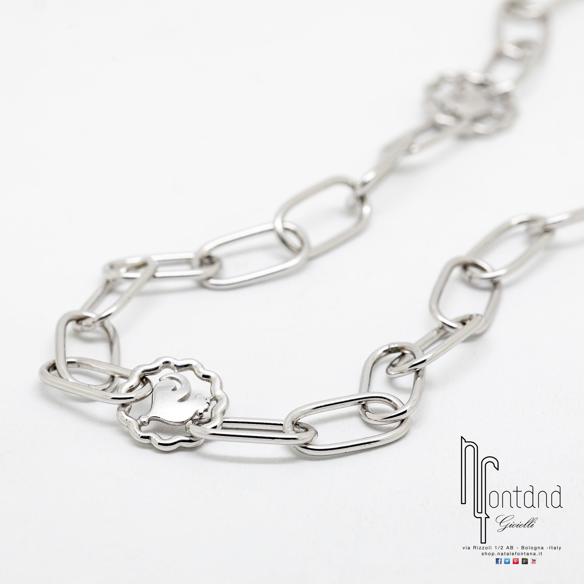 CATENA CHANTECLER MAGLIE OVALI CM.60 IN ORO BIANCO CON LOGHI GALLETTO