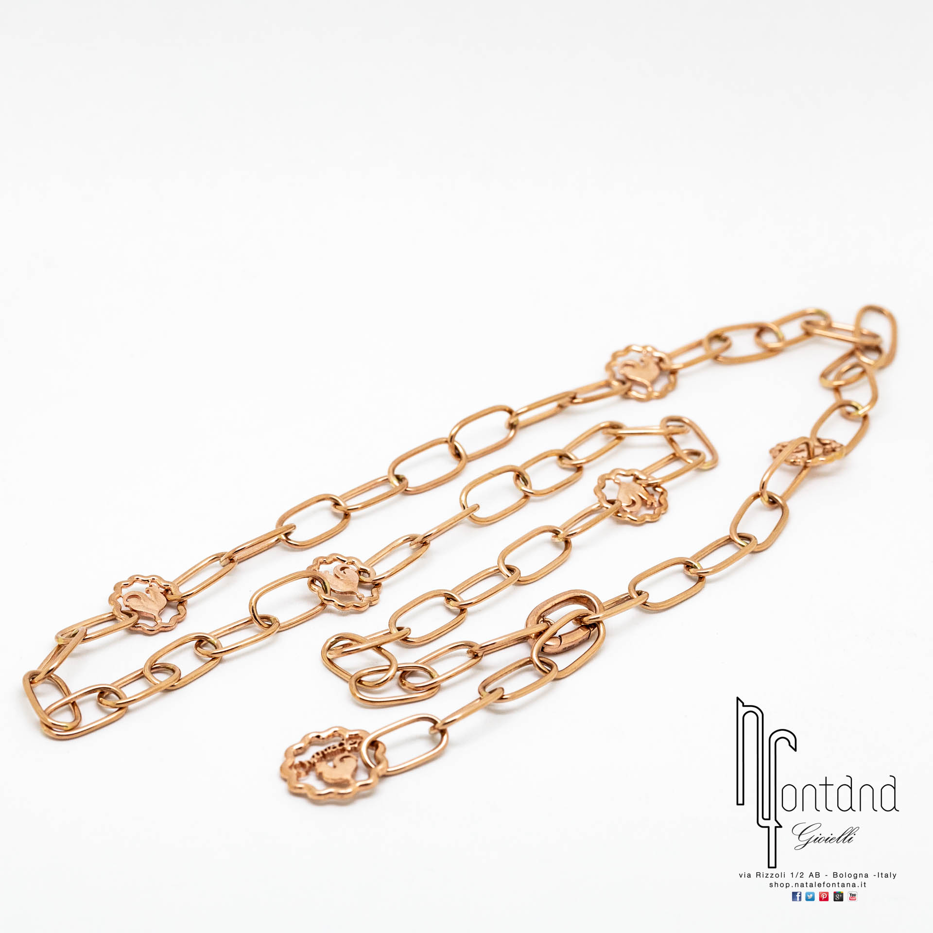 CATENA CHANTECLER MAGLIE OVALI CM.60 IN ORO ROSA CON LOGHI GALLETTO