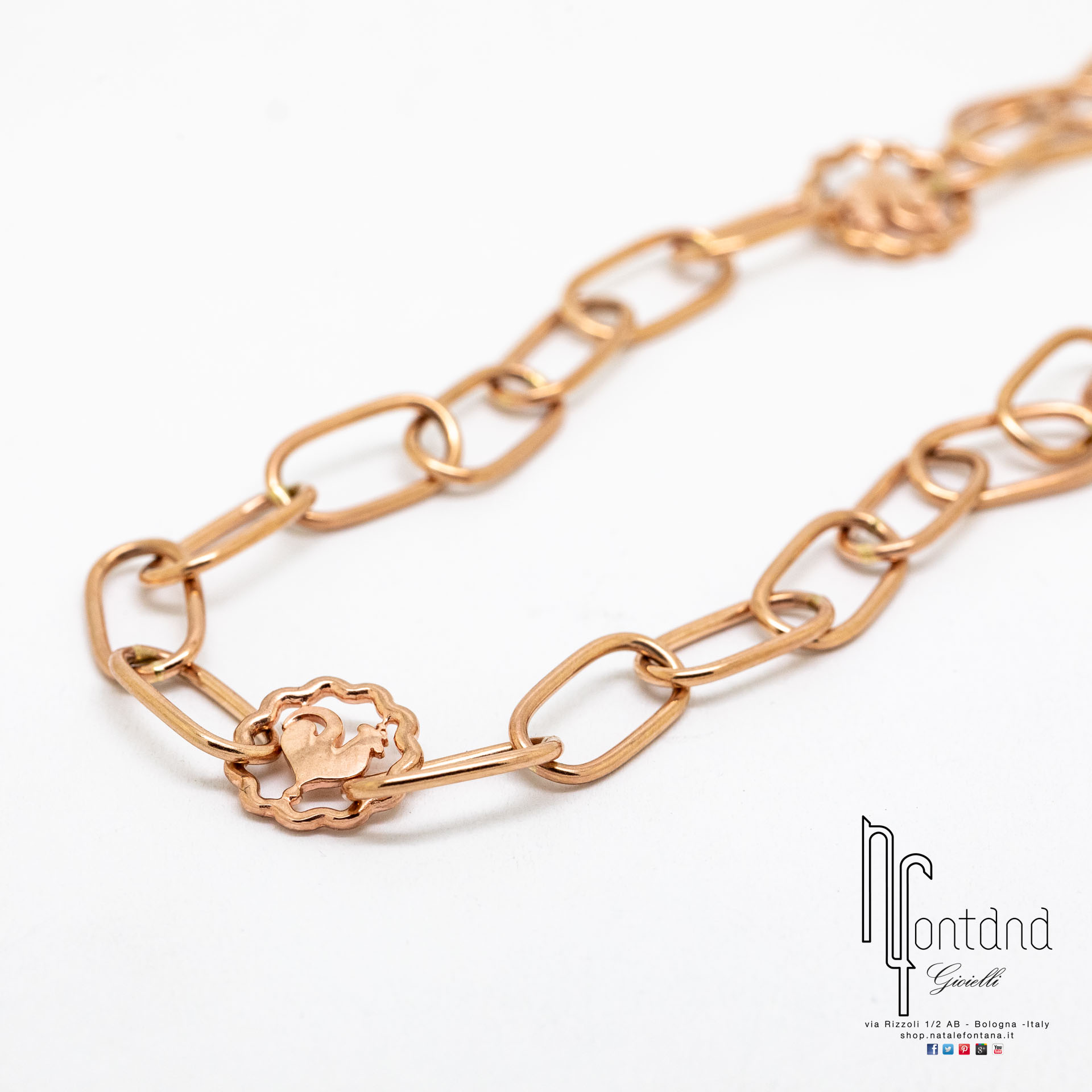 CATENA CHANTECLER MAGLIE OVALI CM.60 IN ORO ROSA CON LOGHI GALLETTO