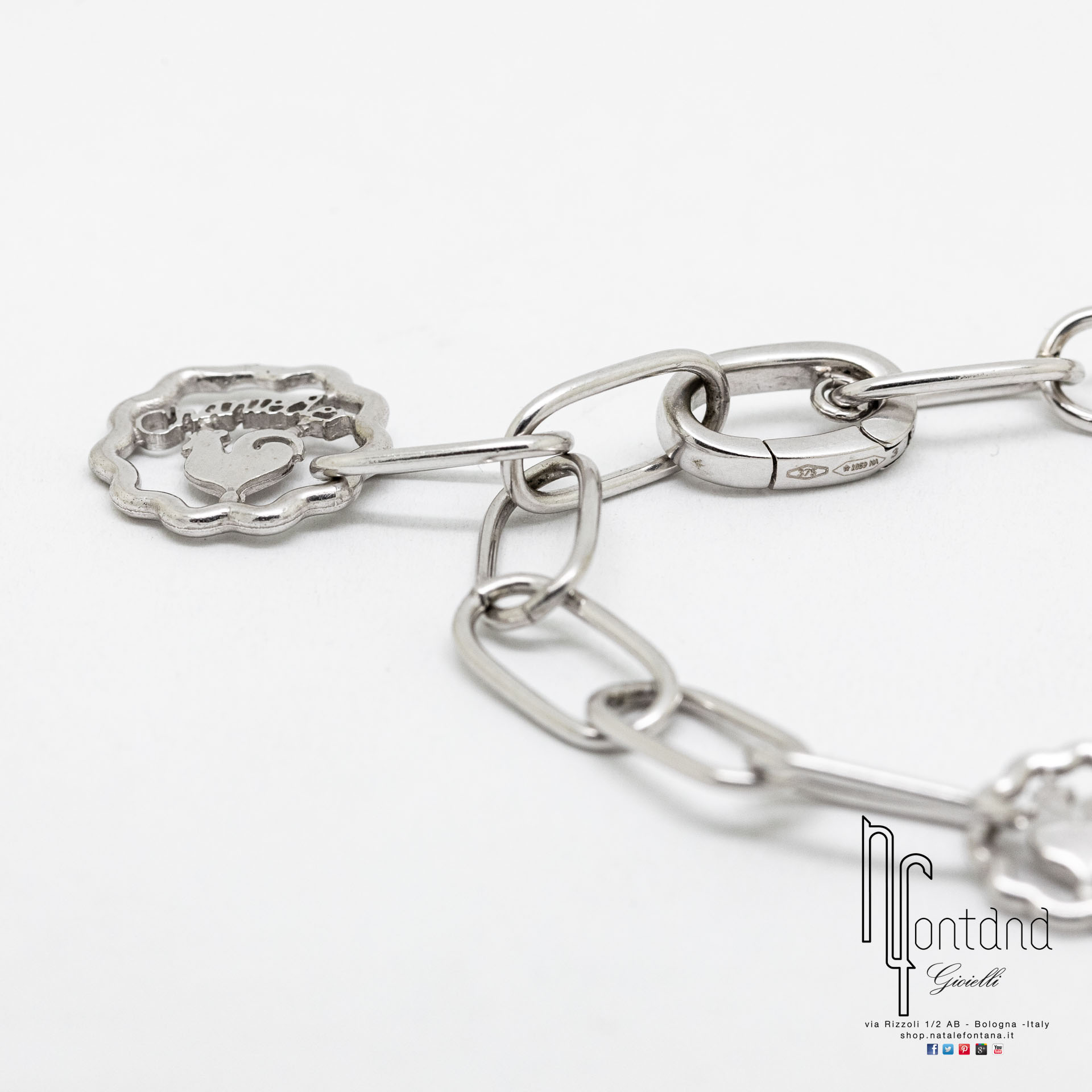 BRACCIALE CHANTECLER MAGLIE OVALI IN ORO BIANCO CON LOGHI GALLETTO