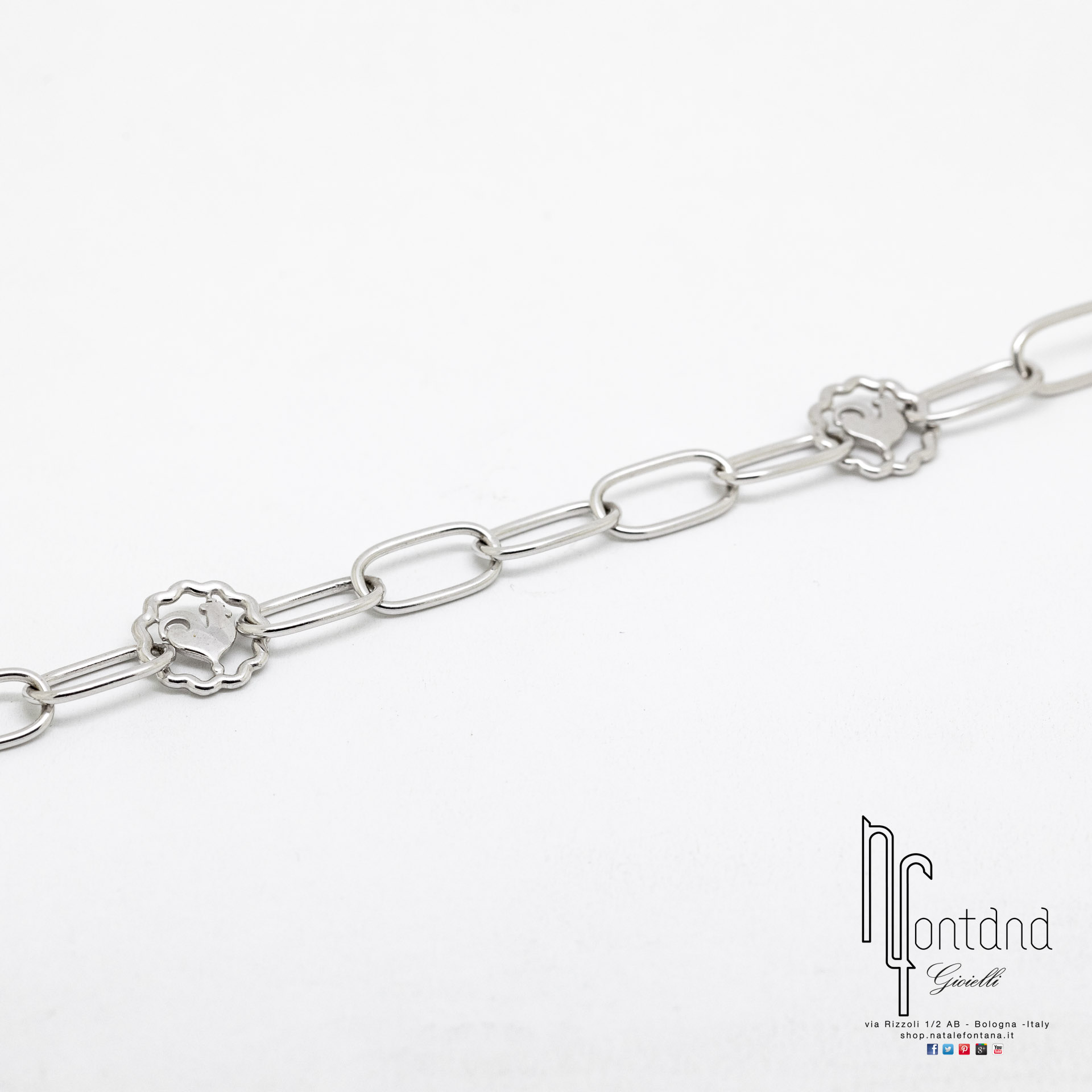 BRACCIALE CHANTECLER MAGLIE OVALI IN ORO BIANCO CON LOGHI GALLETTO