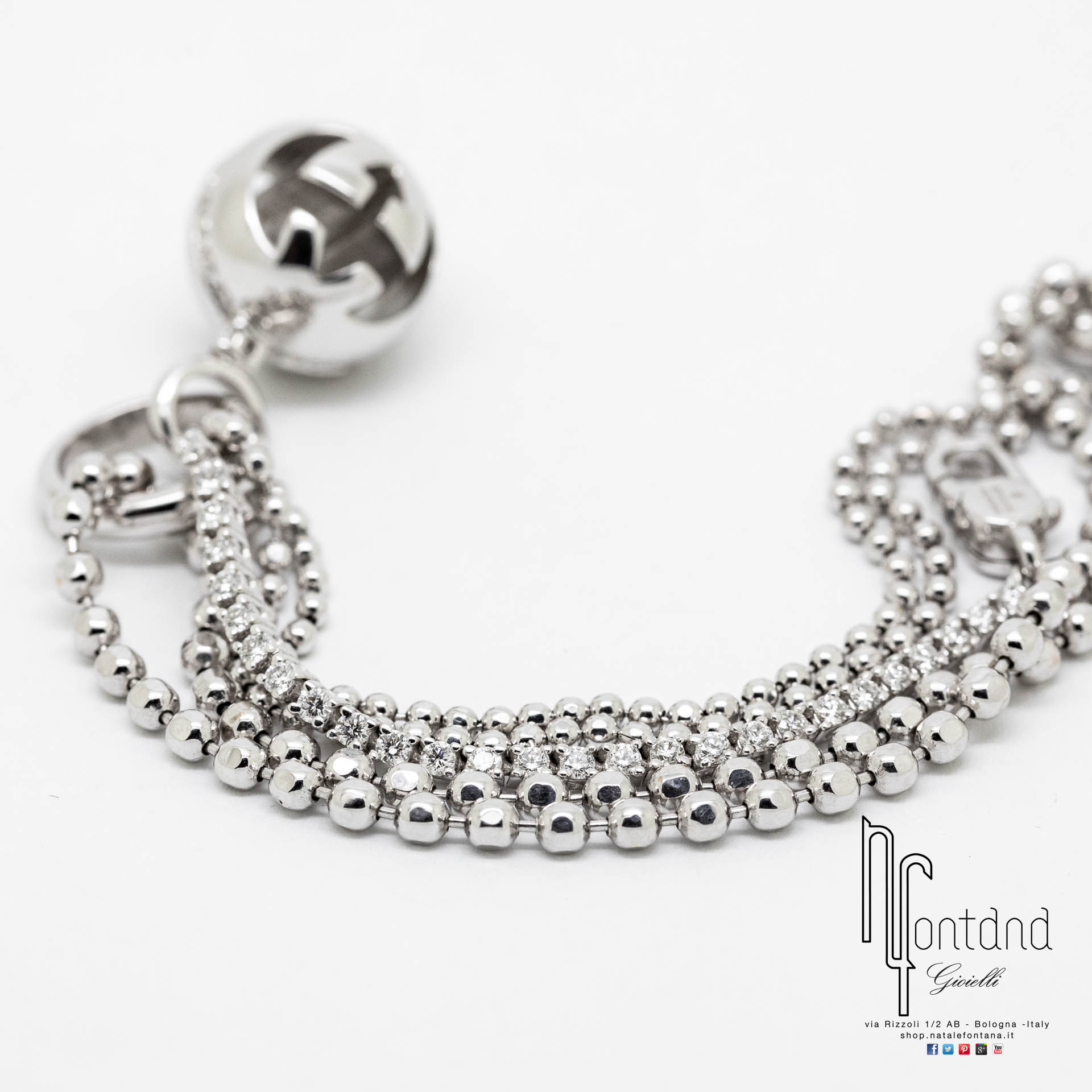 BRACIALLE ICON BOULE IN ORO BIANCO 18KT E BRILLANTI