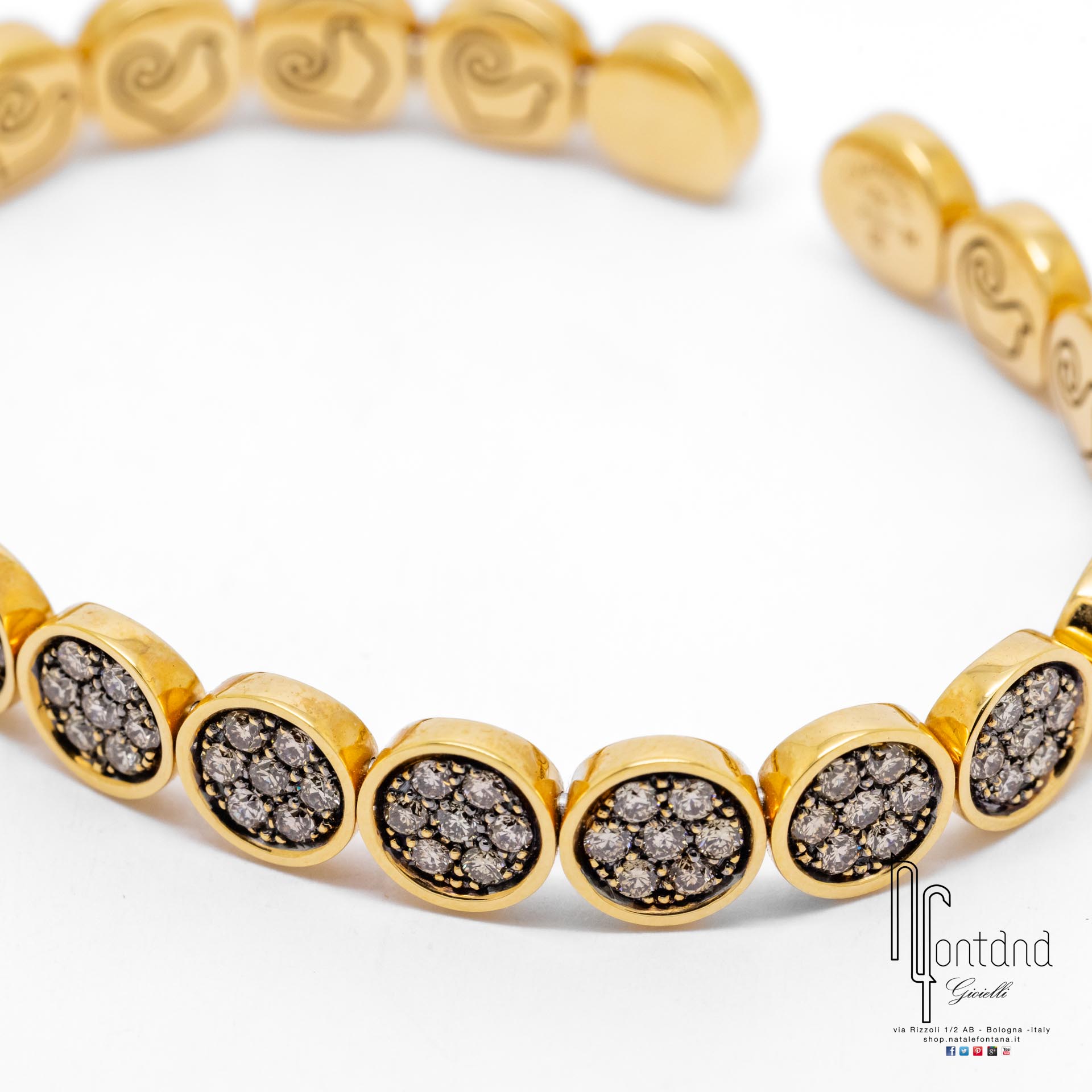 BRACCIALE PAILLETTES IN ORO GIALLO 18KT E FULL PAVE' DIAMANTI CHAMPAGNE