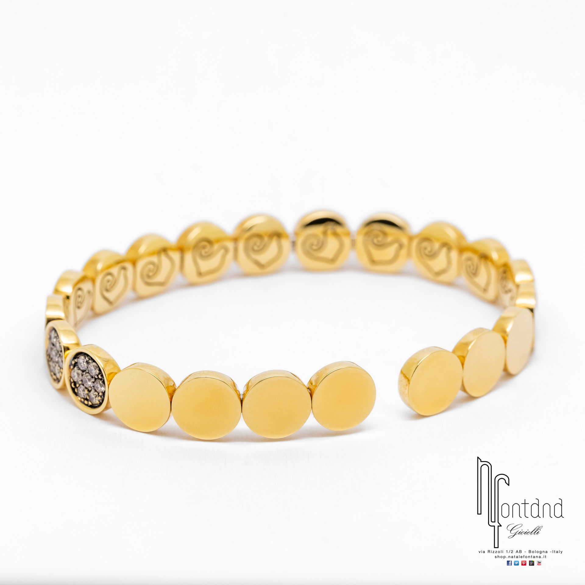 BRACCIALE PAILLETTES IN ORO GIALLO 18KT E FULL PAVE' DIAMANTI CHAMPAGNE
