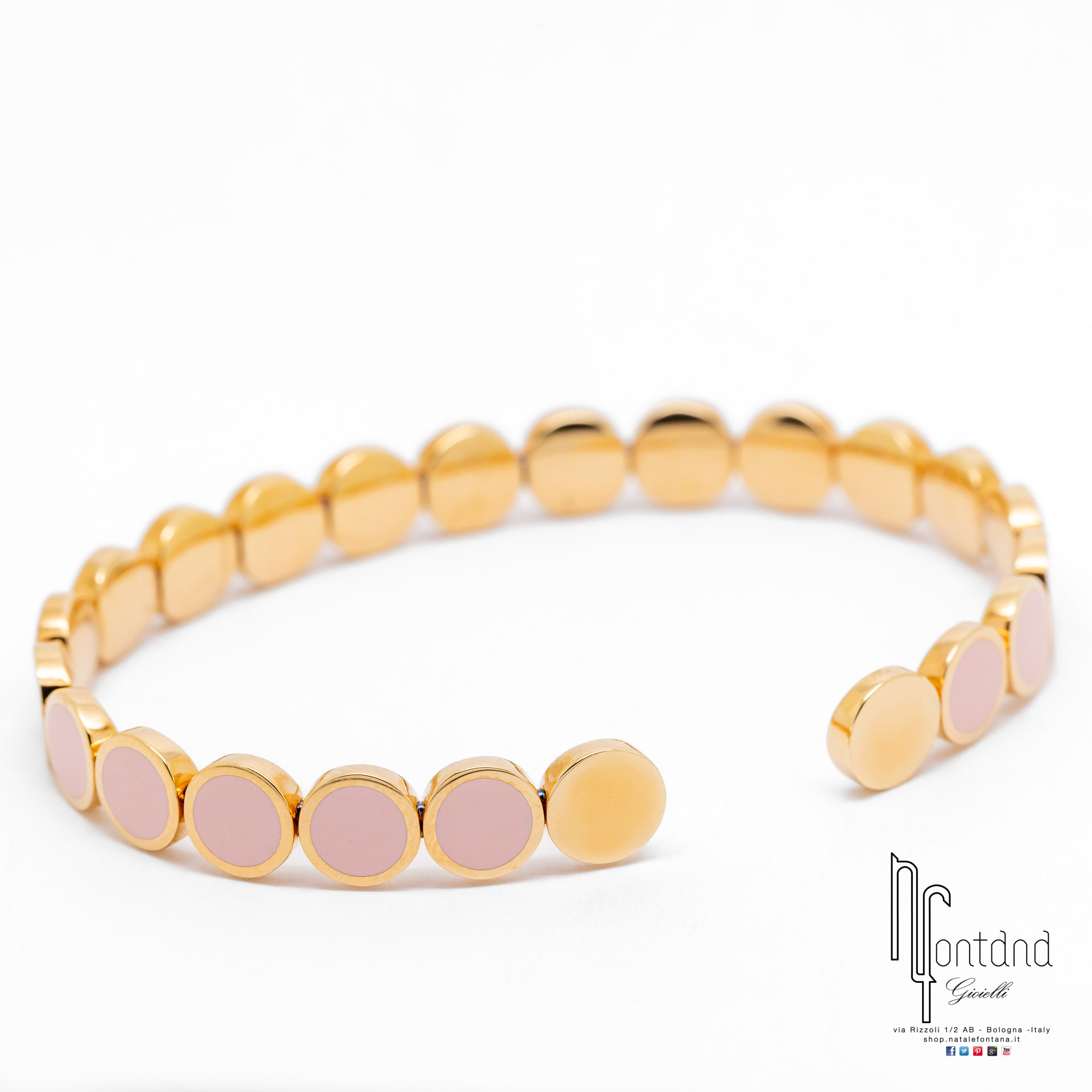 BRACCIALE PAILLETTES IN ORO ROSA 18KT, DIAMANTI E SMALTO ROSA
