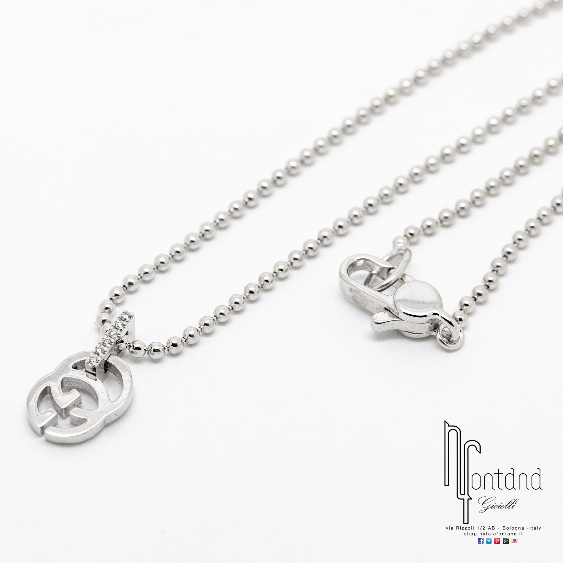 Girocollo RUNNING G in oro bianco 18kt e brillanti