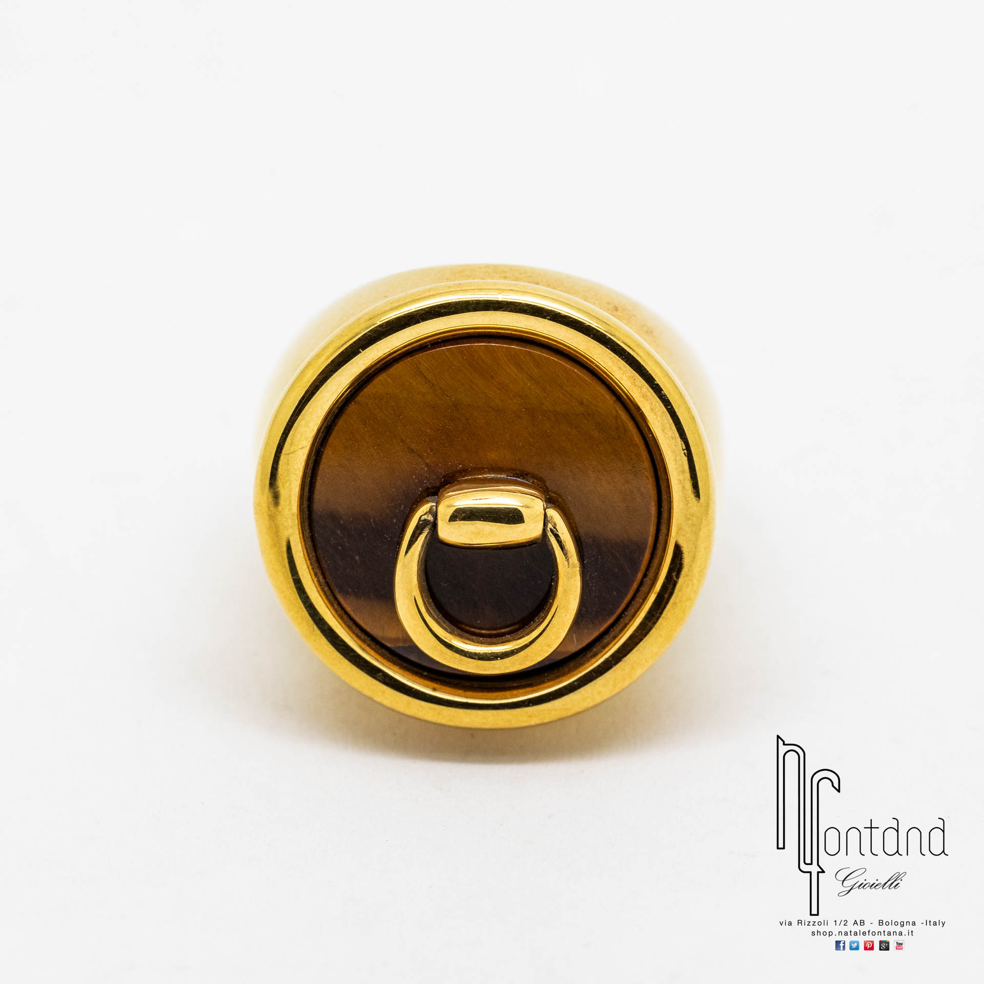 Anello Horsebit chevalier occhio di tigre in oro giallo 18kt