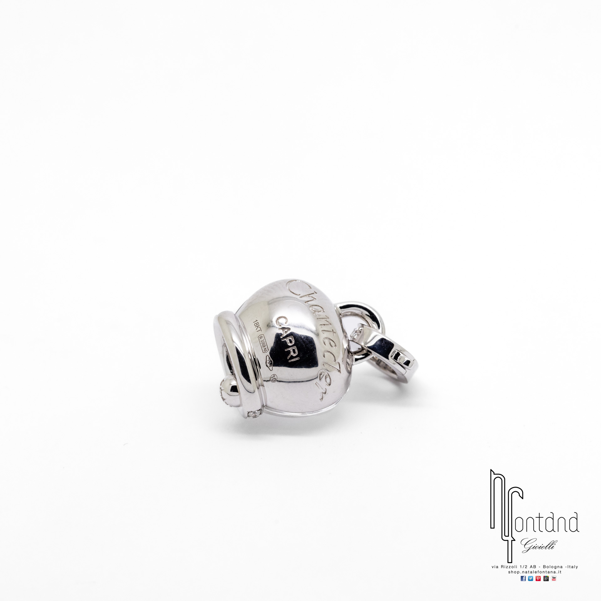 CIONDOLO CAMPANELLE IN ORO BIANCO 18KT, CRISTALLO DI ROCCA E DIAMANTI