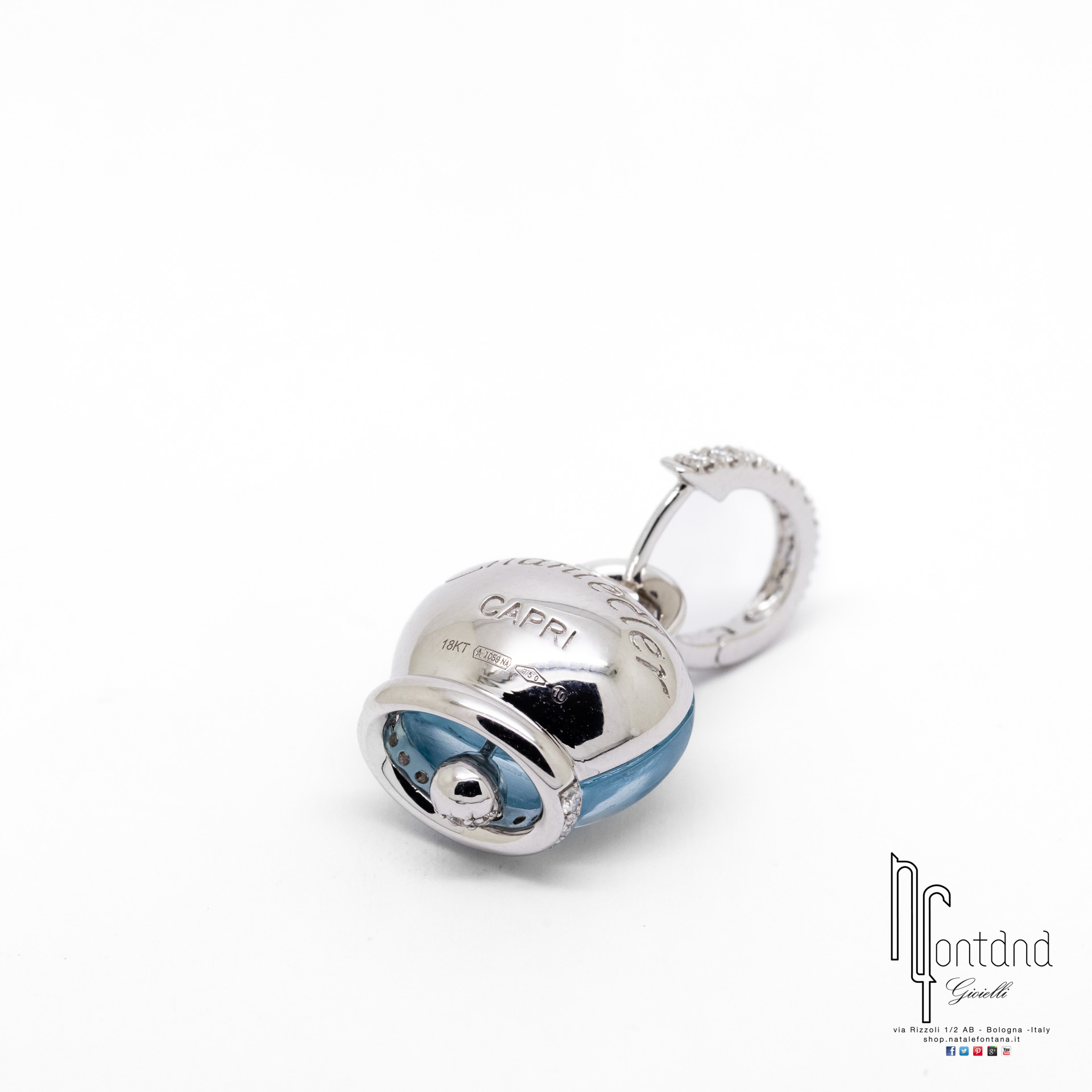 ORECCHINI CAMPANELLE IN ORO BIANCO 18KT, DIAMANTI E TOPAZIO SKY BLU