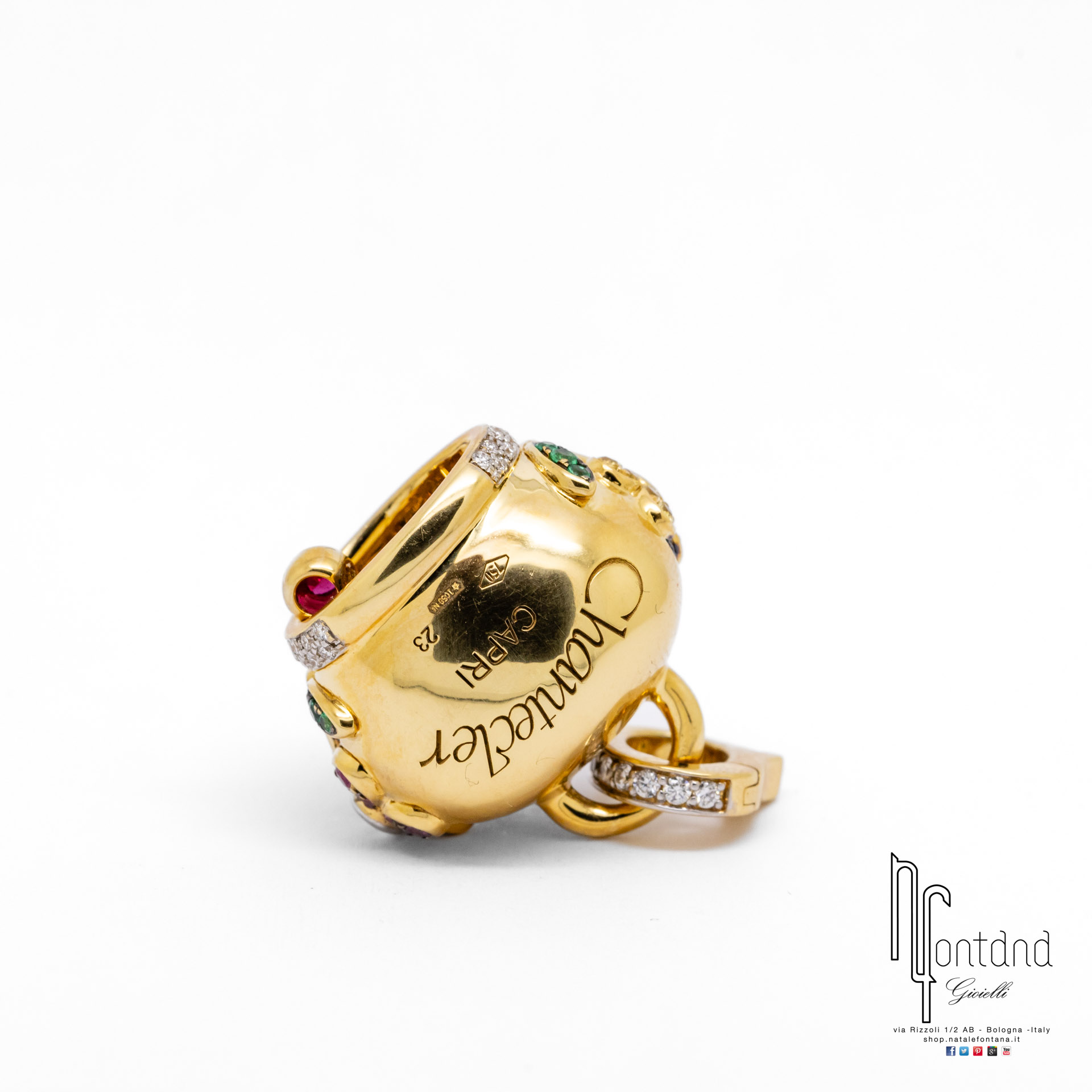 CIONDOLO CAMPANELLE IN ORO GIALLO 18KT E PIETRE PREZIOSE