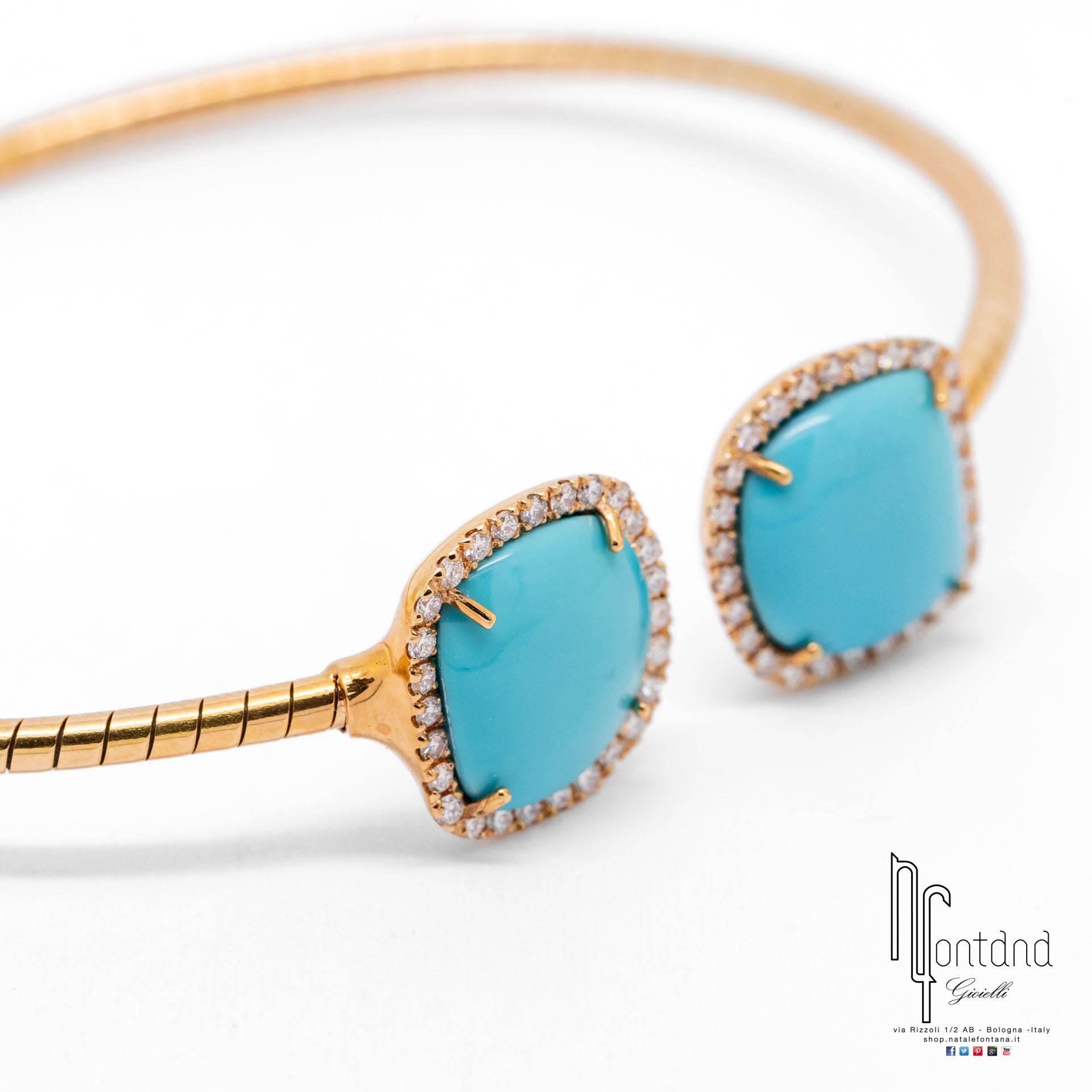 BRACCIALE  ENCHANTE'  IN ORO ROSA 18KT, DIAMANTI E TURCHESE