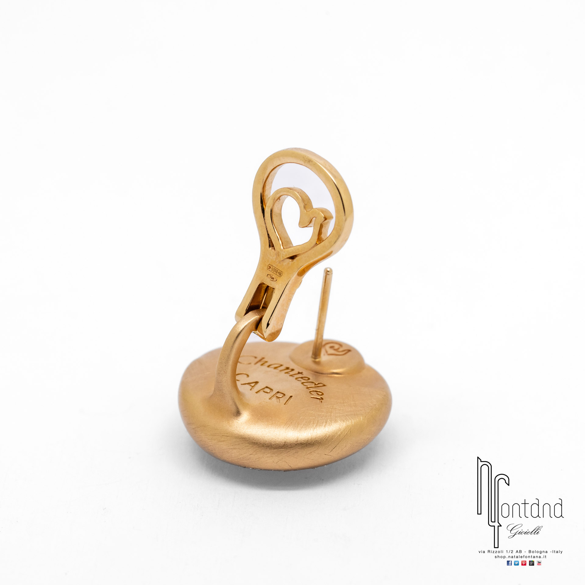 ORECCHINI ENCHANTE' IN ORO ROSA SATINATO 18KT, DIAMANTI, MADREPERLA E CRISTALLO DI ROCCA