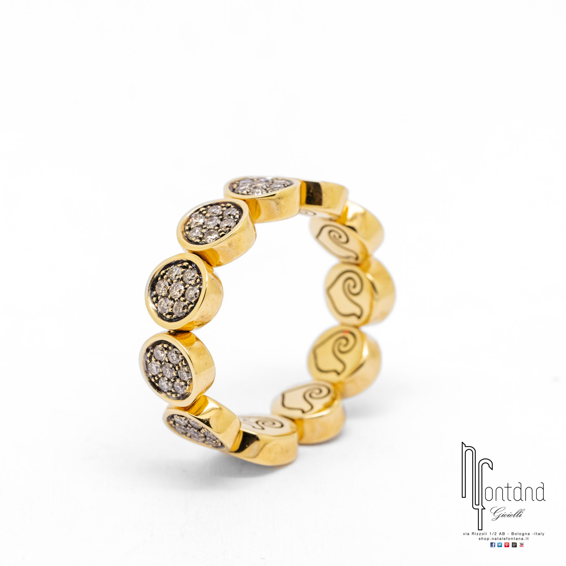 ANELLO PAILLETTES IN ORO GIALLO 18KT E DIAMANTI CHAMPAGNE