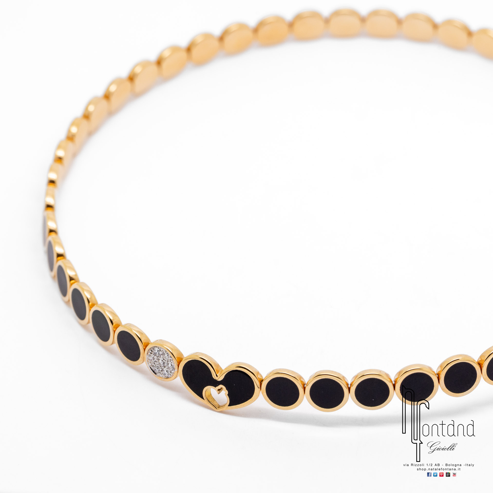 CHOKER PAILLETTES IN ORO ROSA 18KT, DIAMANTI E SMALTO NERO