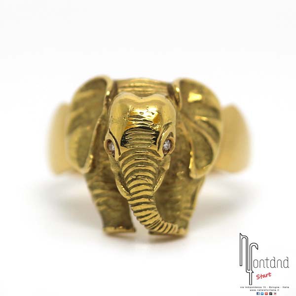 Anello Chevalier in oro giallo con testa di elefante - uomo