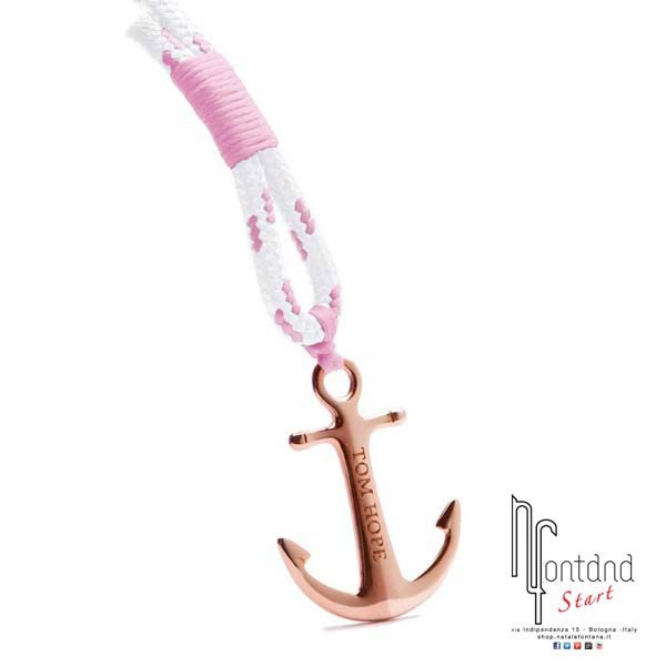 Bracciale Pearl Pink - ancora rosata, un giro, cordino bianco con cimosa rosa - S