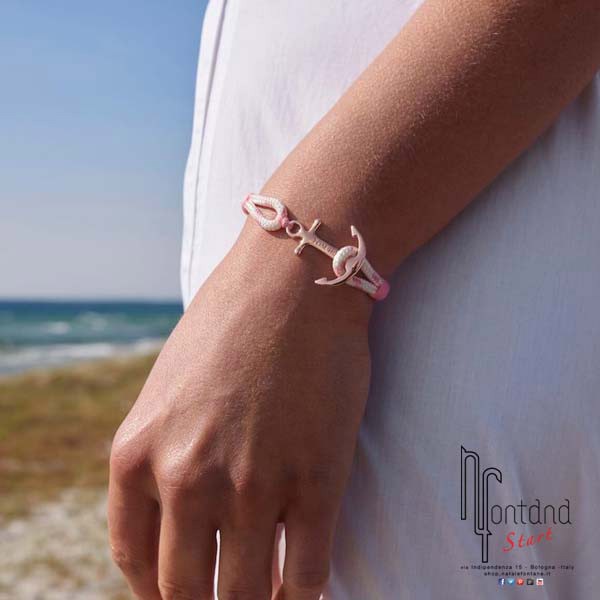 Bracciale Pearl Pink - ancora rosata, un giro, cordino bianco con cimosa rosa - S