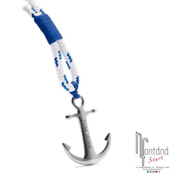 Bracciale Royal Blue - ancora argentata, triplo giro, cordino bianco con cimosa blu - S