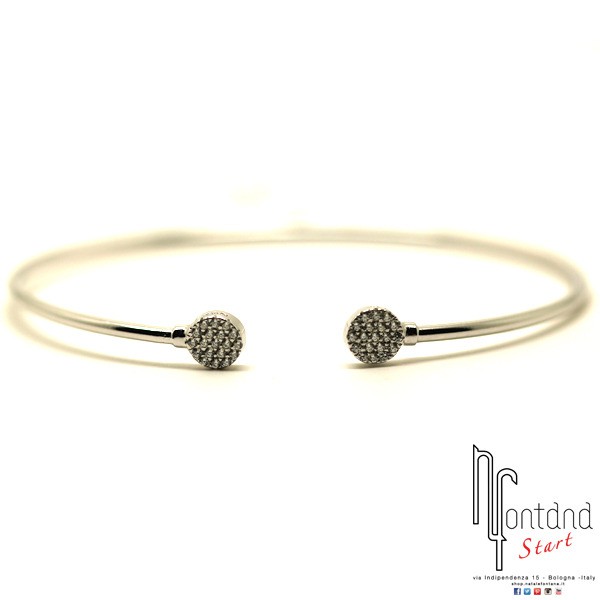 Bracciale rigido in argento con cerchietti e zirconi bianchi
