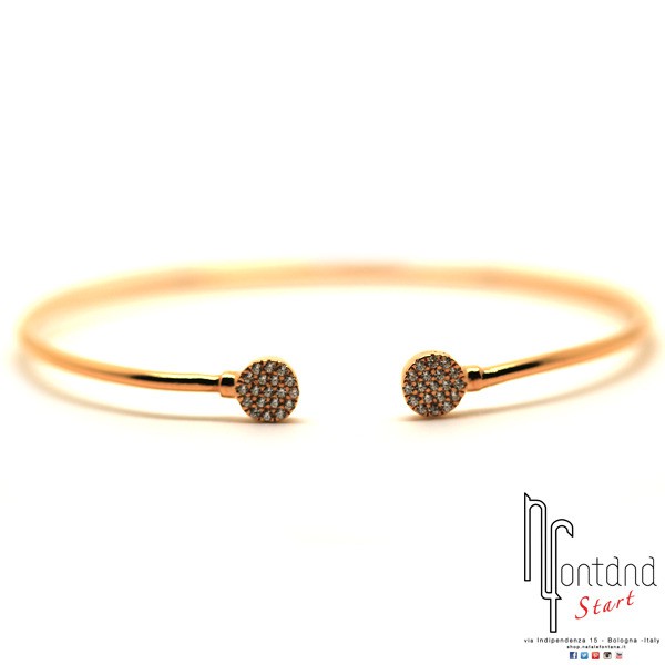 Bracciale rigido in argento rosato con cerchietti di zirconi bianchi