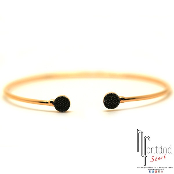 Bracciale rigido in argento rosato con cerchietti di zirconi neri