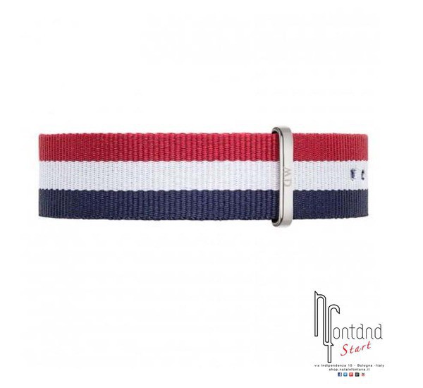 Cinturino Daniel Wellington 20mm argentato Cambridge blu/rosso/bianco