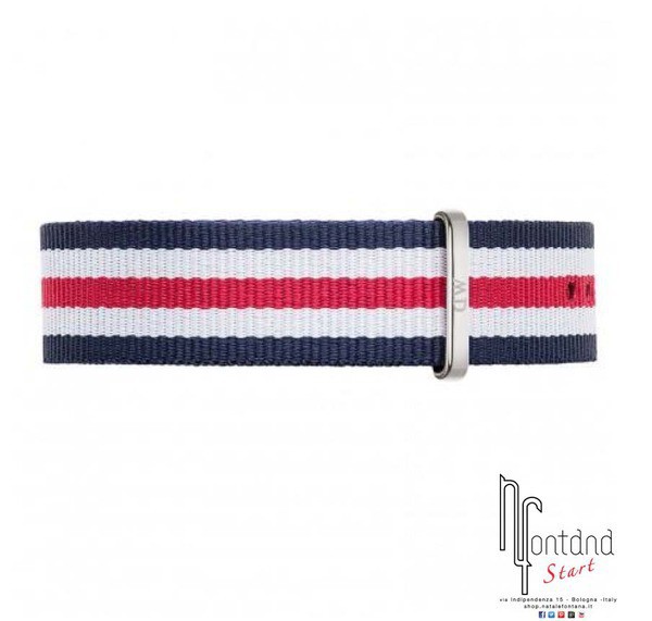 Cinturino Daniel Wellington 20mm argentato Canterbury blu/bianco/rosso