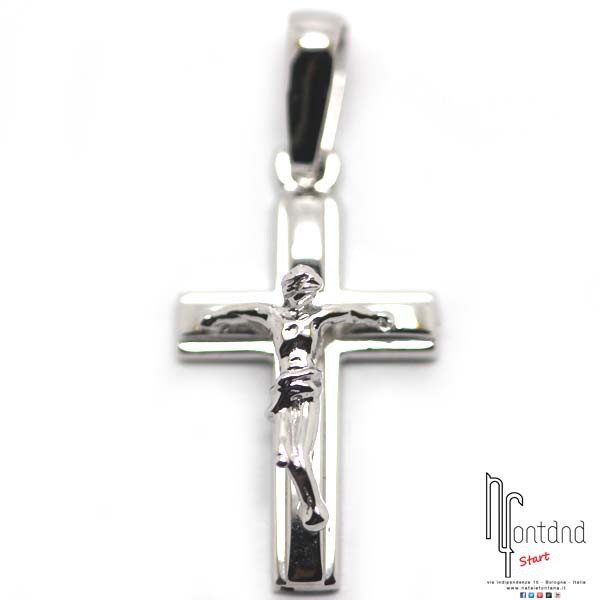 Ciondolo croce media in oro bianco con Cristo