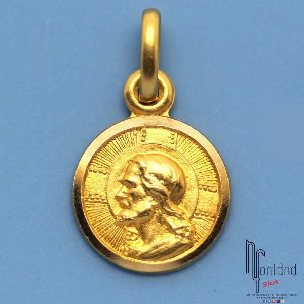 Ciondolo medaglia religiosa in oro giallo con raffigurazione Cristo risorto - medio