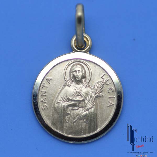 Ciondolo medaglia religiosa in oro giallo con raffigurazione di Santa Lucia