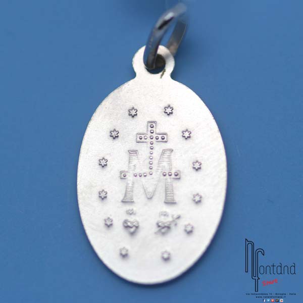 Ciondolo medaglia religiosa ovale in oro bianco/giallo con Madonna delle Grazie media