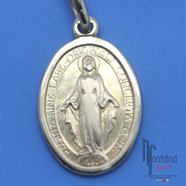 Ciondolo medaglia religiosa ovale in oro giallo con Madonna delle Grazie - medio