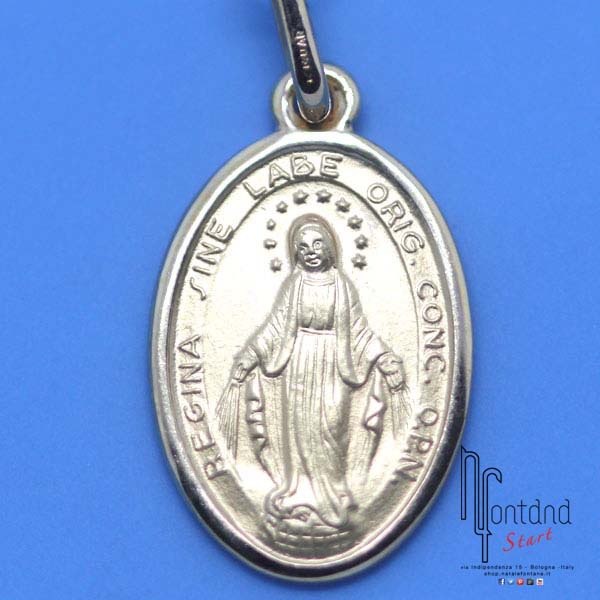 Ciondolo ovale medaglia religiosa in oro giallo con Madonna delle Grazie - Grande