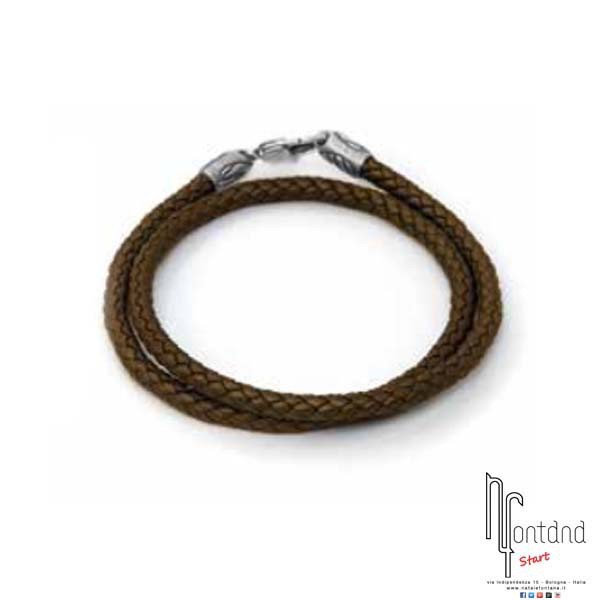 ECOS Bracciale in pelle intrecciata con chiusura in argento 925 rodiato