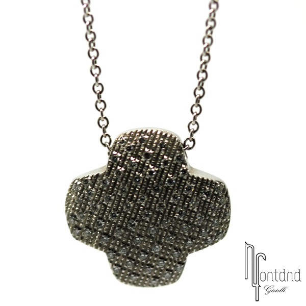 Girocollo con ciondolo a croce di Pasquale Bruni in oro bianco 18 kt e diamanti