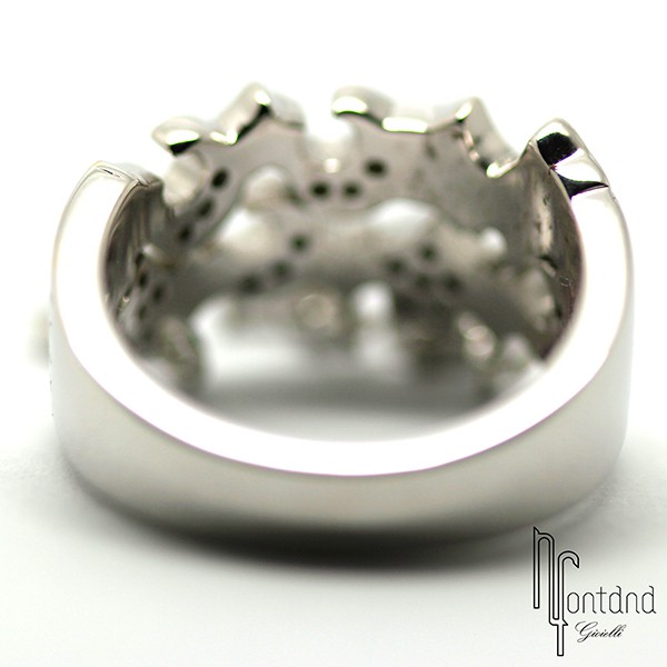 Anello Amore con stelle e mezzelune mobili di Pasquale Bruni in oro bianco 18 kt e diamanti